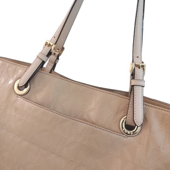MICHAEL KORS Jet Set Large Embossed Signature Logo Patent Leather Tote Nude - Picture 8 of 12